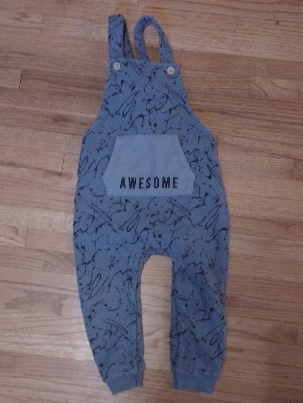 Pl Baby Toddler 24M Blue 'Awesome' Overalls With Paint Splatter Design